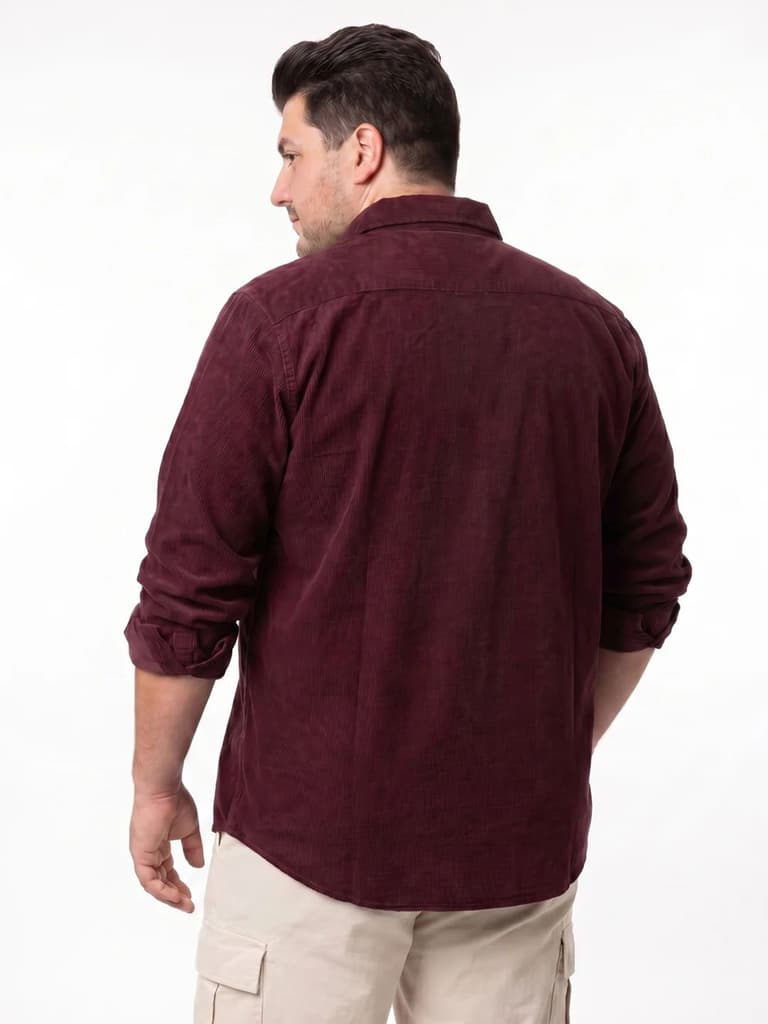 Plus Men's Maroon Corduroy Full Sleeve Regular Fit Solid Overshirt with Utility Pockets — photo 3