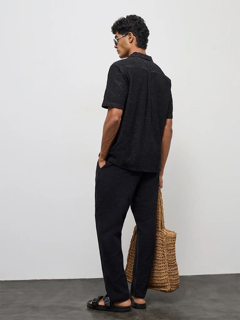 ETA Black Paisley Textured Relaxed-Fit Cotton-Blend Shirt — photo 4
