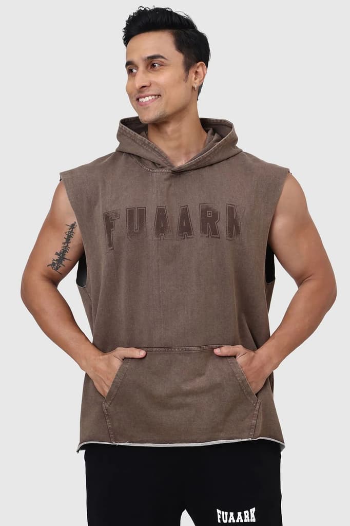 Shadow Washed Capsleeves Hoodie Brown — XS