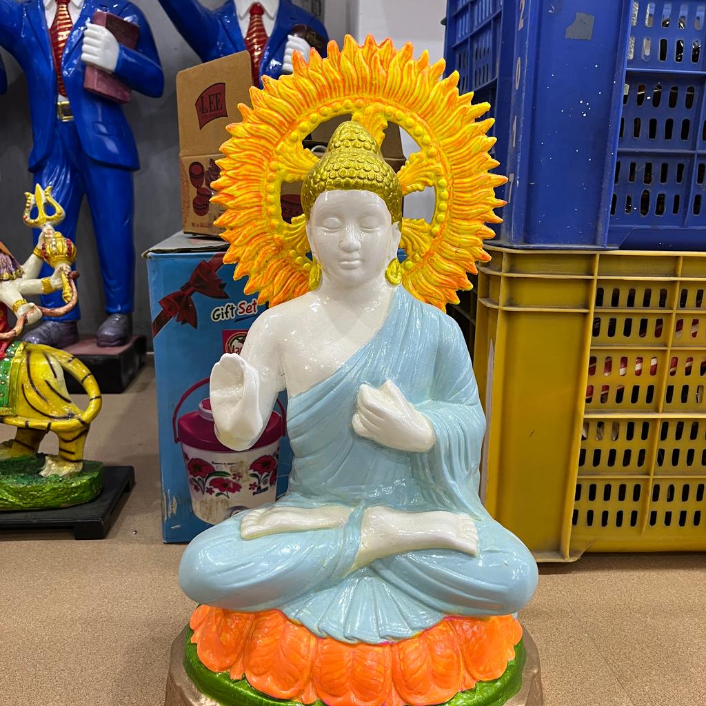 Buddha Statue | Sculpture | Porcelain | Blue, Yellow, Orange, Green
