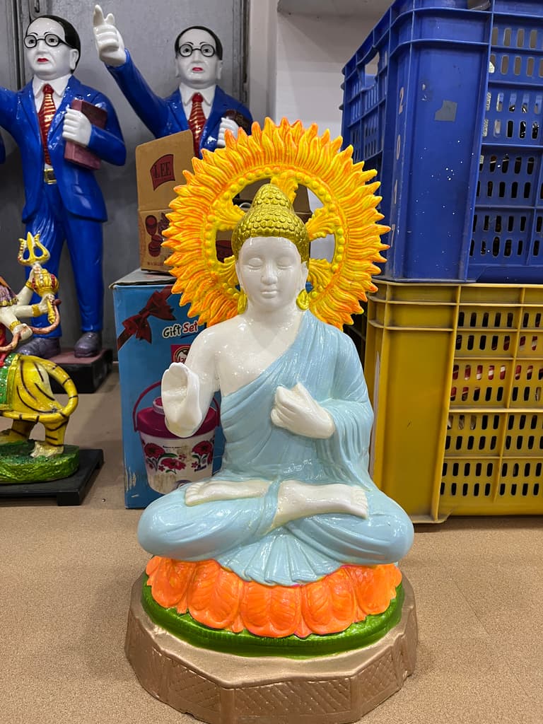 Buddha Statue | Sculpture | Porcelain | Blue, Yellow, Orange, Green