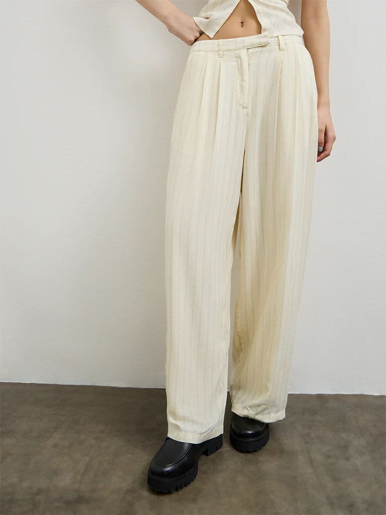 Nuon Light Yellow Striped High-Rise Trousers — photo 2