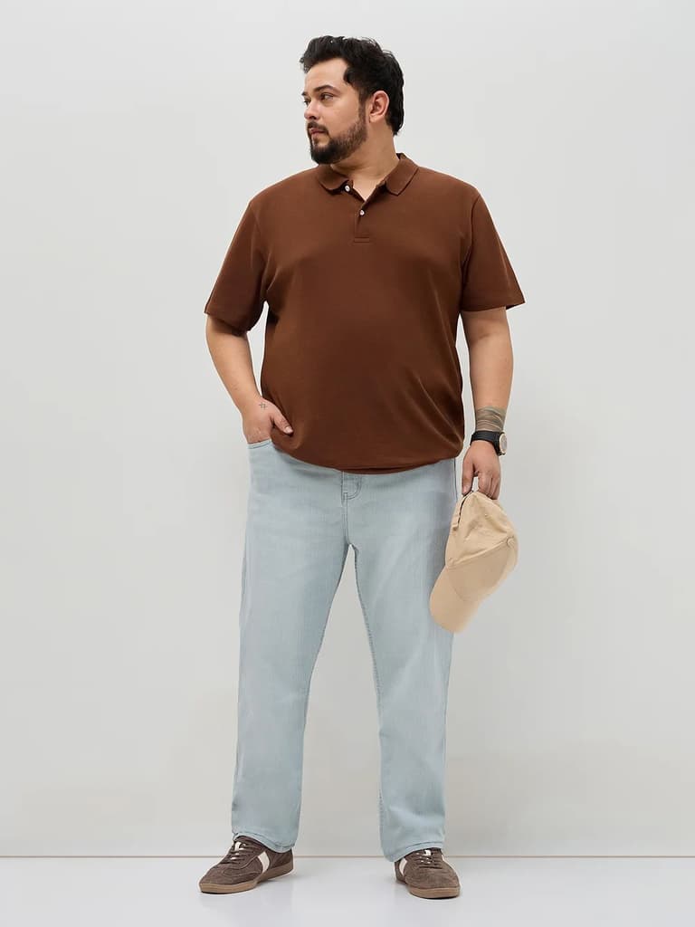 Plus Men's Ice Grey Straight Fit Washed Denim Jeans Stretchable — photo 4