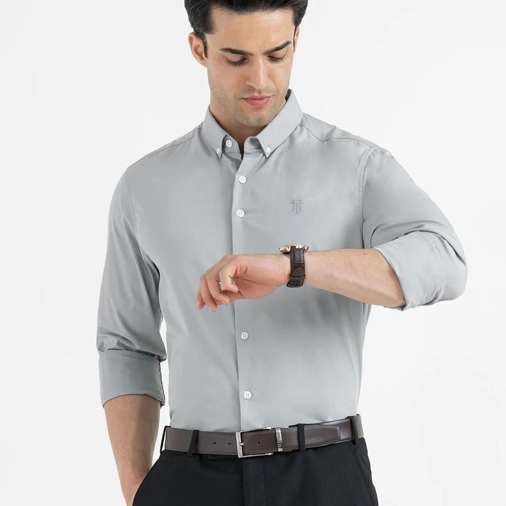 Shirts for Men in Stone Green | Cotton Blend Full Sleeve Shirt