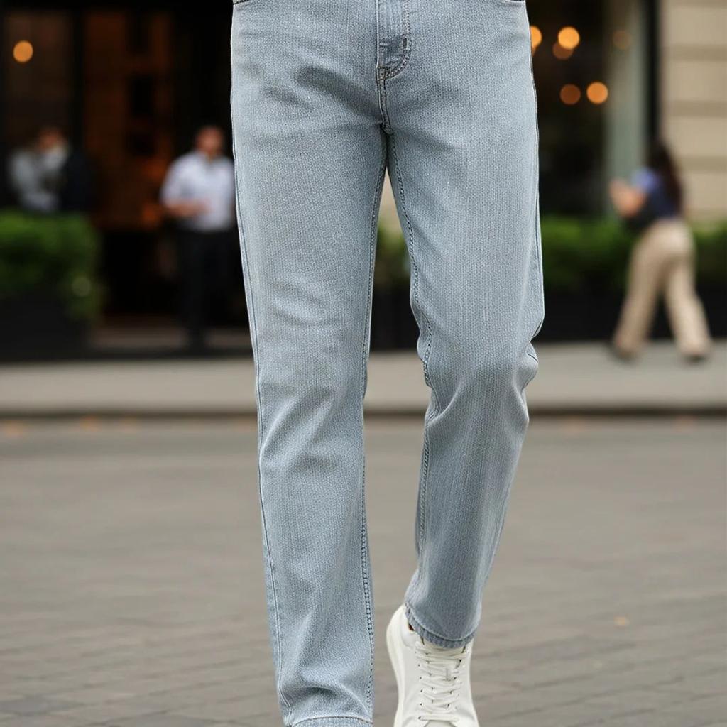 Men's Light Grey Straight Fit Washed Denim Jeans Stretchable
