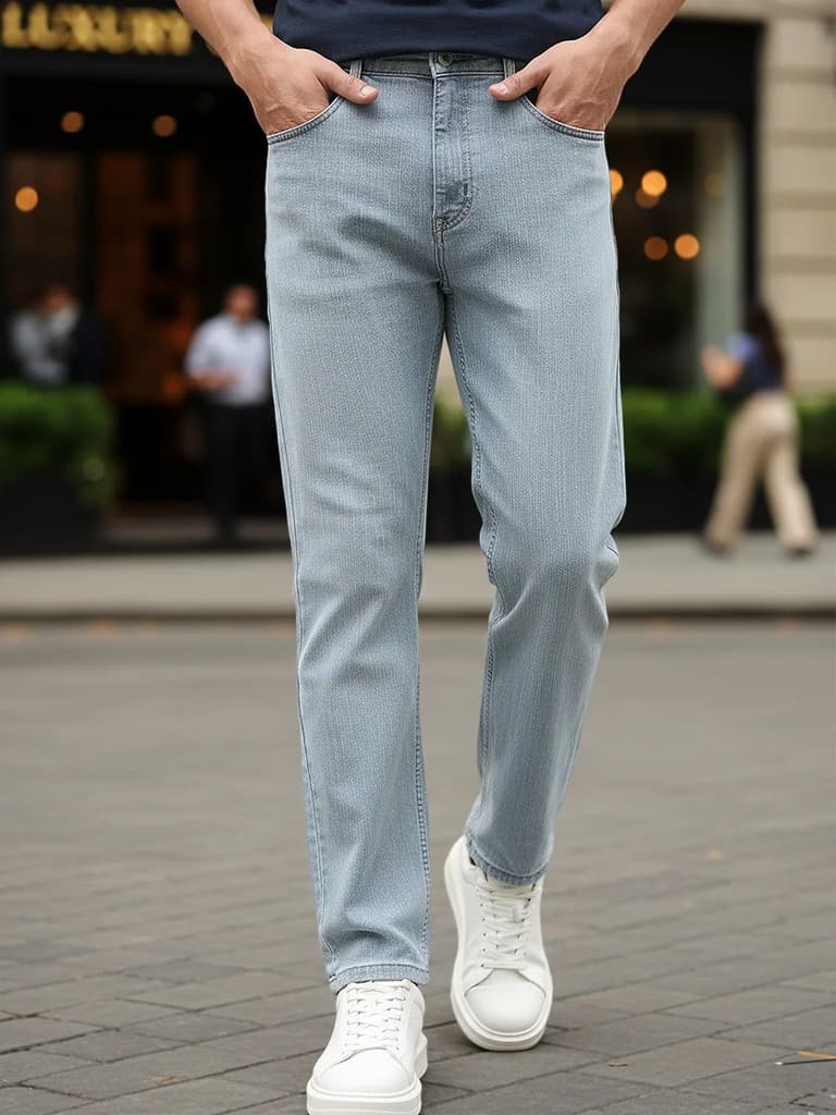 Men's Light Grey Straight Fit Washed Denim Jeans Stretchable — 28 / Light Grey