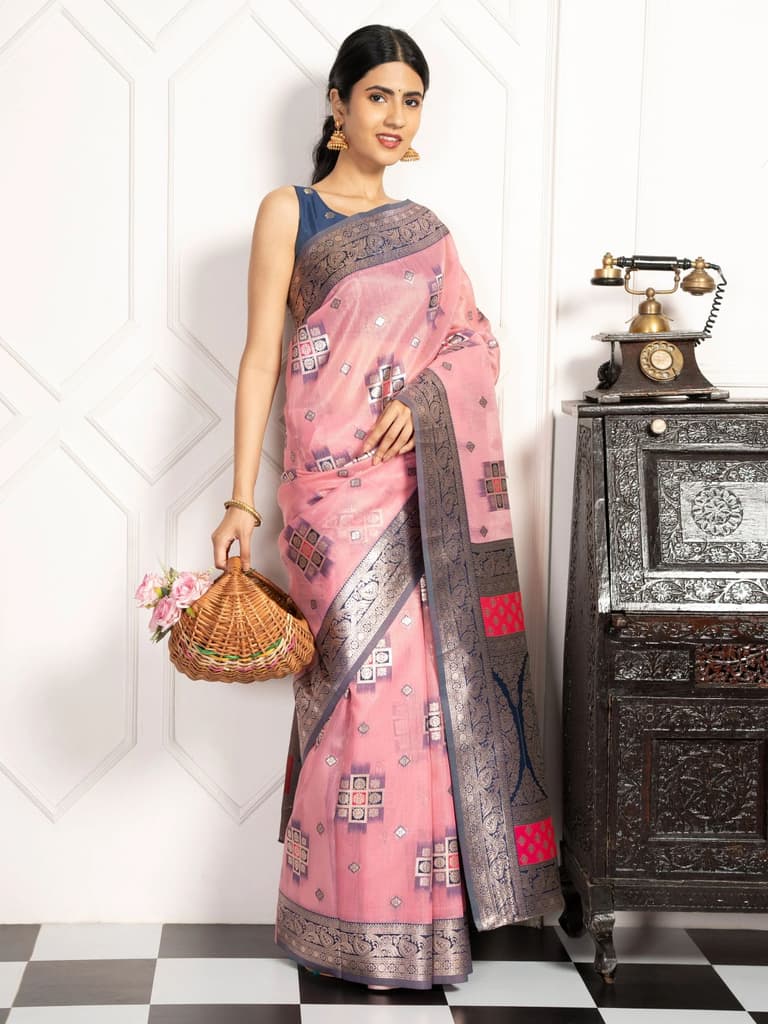 Mimosa Women's Woven Design Kanjivaram Style Art Silk Saree With Blouse Piece : SA00002072PNKFREE — photo 5