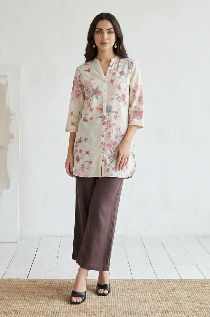 Brown Solid Wide Leg Ankle Length Pants — photo 4