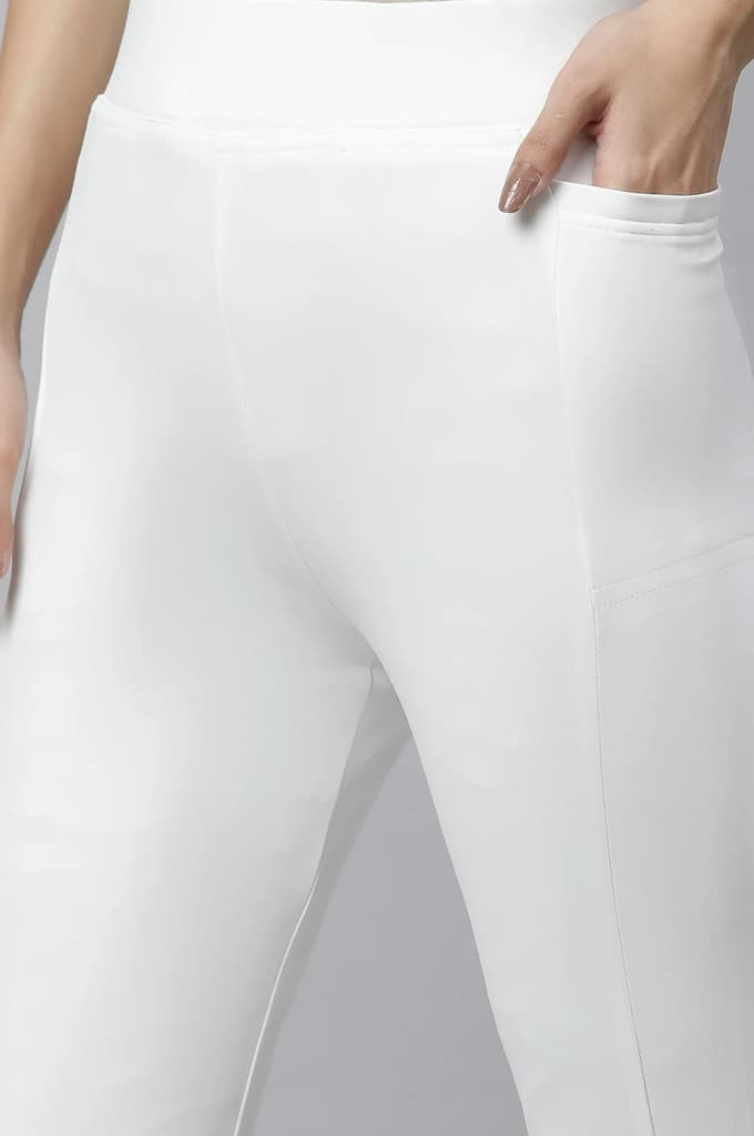 White Solid Skinny Fit Tights With Elasticated Waist — photo 6