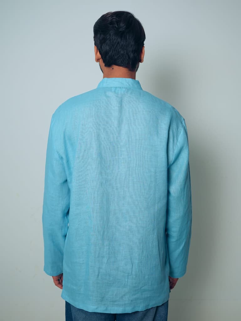 आसमानी (Aasmani) - Men Light Blue Premium Linen Short Kurta — photo 7