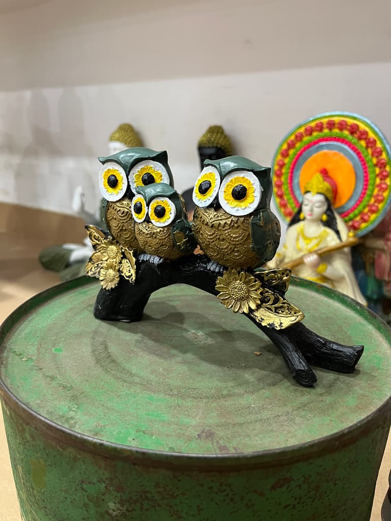 Owl Statue | Decoration | Wood | Yellow and Gold