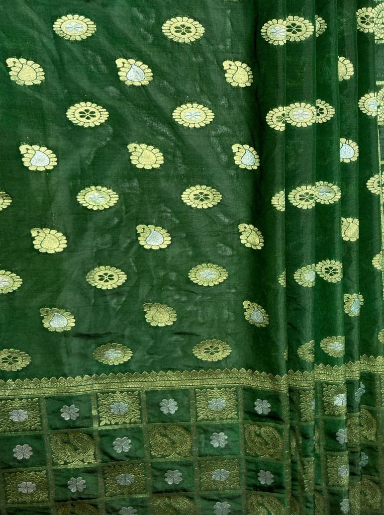MIMOSA Women's Woven Design Banarasi Style Chiffon Saree with Blouse Piece - Green ( SA00003124GRNFREE ) — photo 6