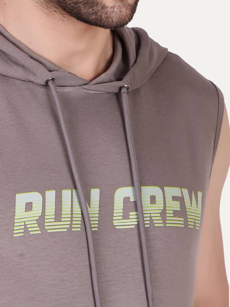 Khaki Printed Sleeveless Hoodie — photo 4