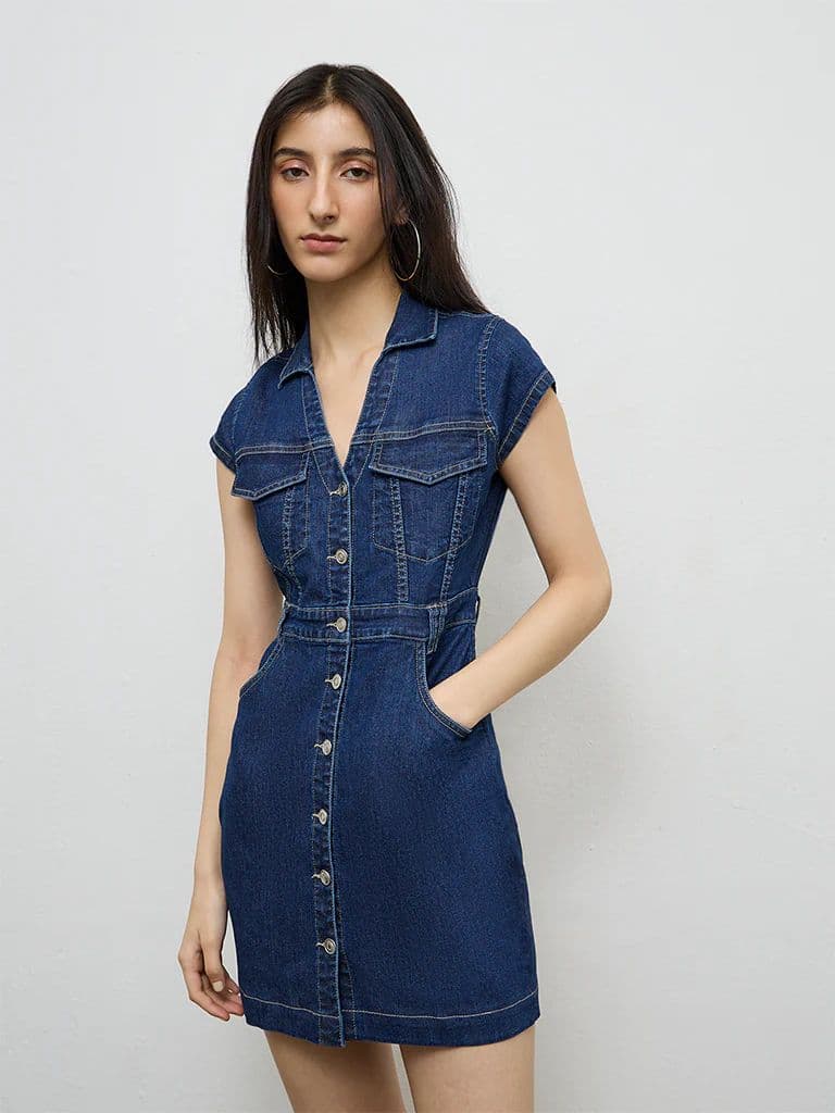 Nuon Dark Blue A-Line Denim Dress — photo 2