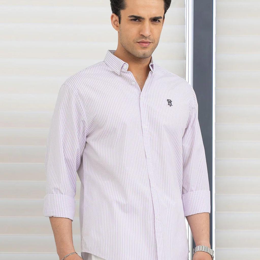 Shirts for Men in Light Purple | Striped Full Sleeve Shirt