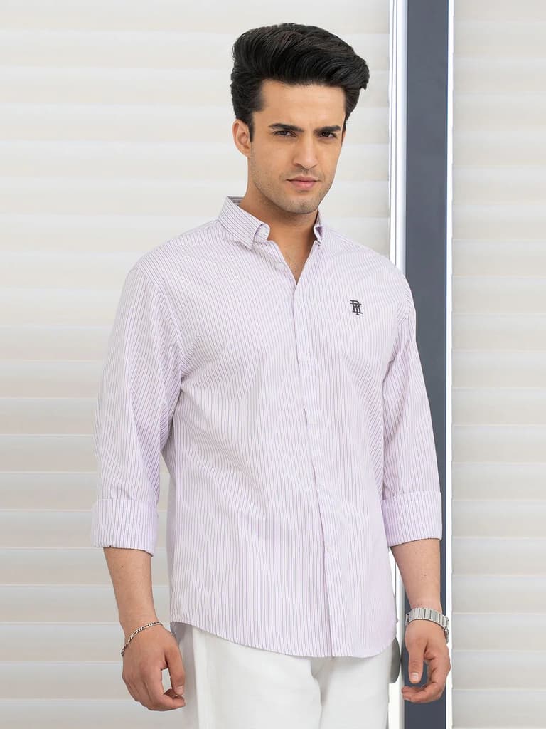 Shirts for Men in Light Purple | Striped Full Sleeve Shirt — S / Light Purple