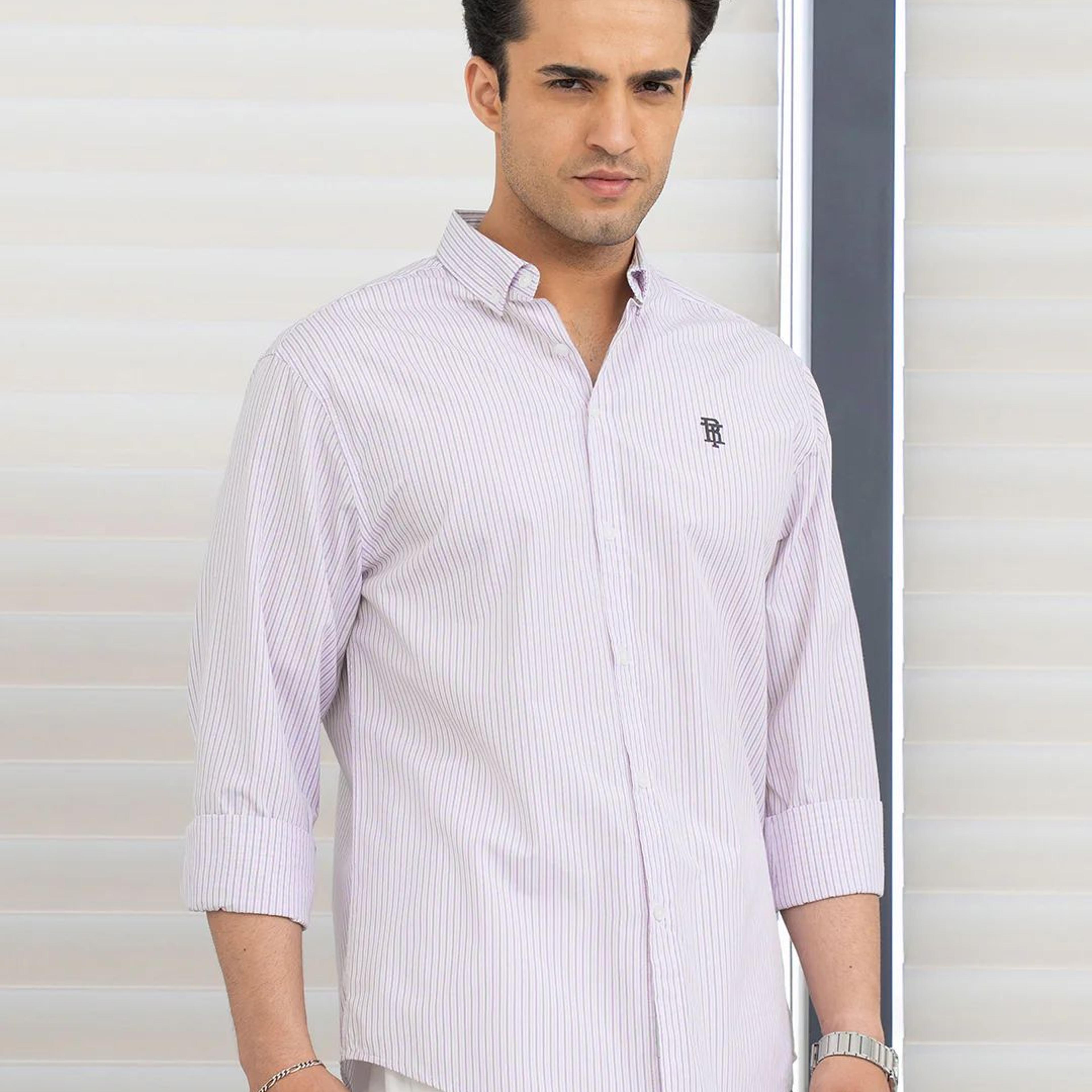 Shirts for Men in Light Purple | Striped Full Sleeve Shirt