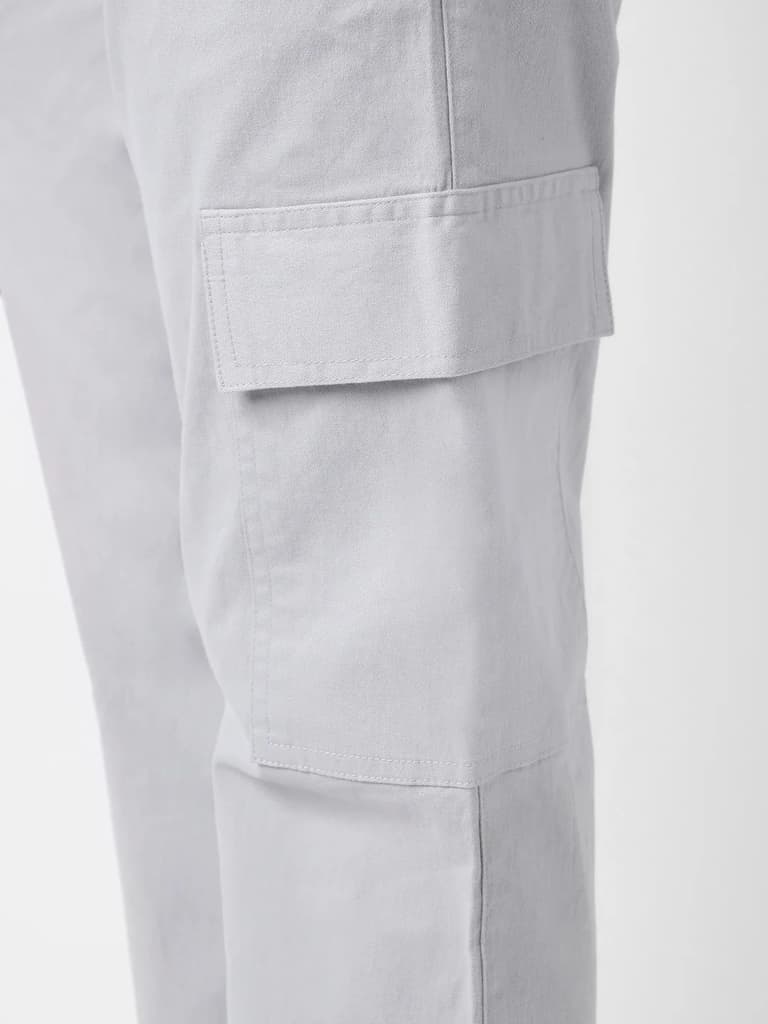 Men's Ice Grey Regular Fit Solid Cargo Chino Pant with 6 Pockets Stretchable — photo 5