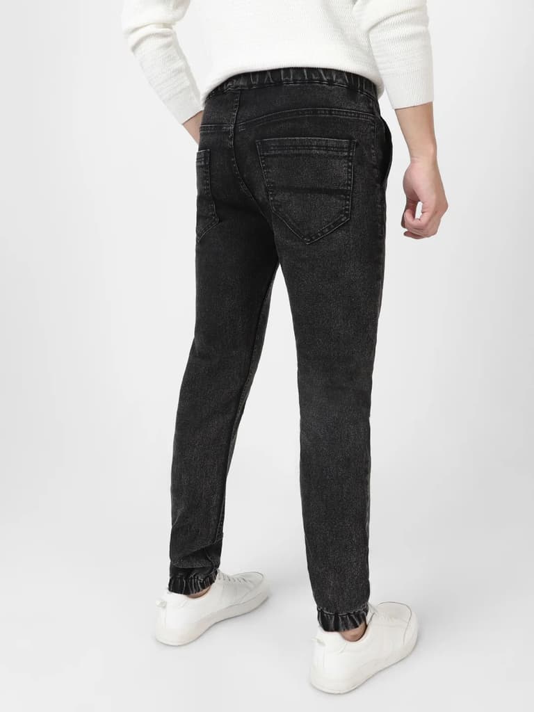 Men's Black Slim Fit Washed Jogger Jeans Stretchable — photo 3