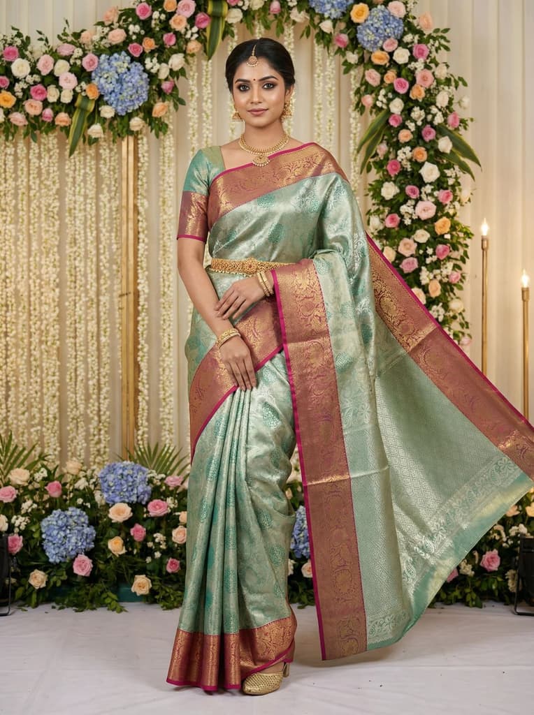 MIMOSA Women's Woven Design Kanjivaram Style Art Silk Saree with Blouse Piece - Rama (SA00002476RMFREE) — photo 4