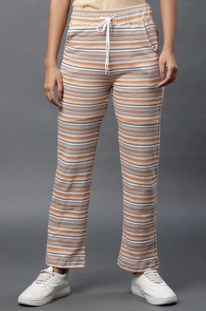 Yellow Stripe Printed Lounge Wear Pants