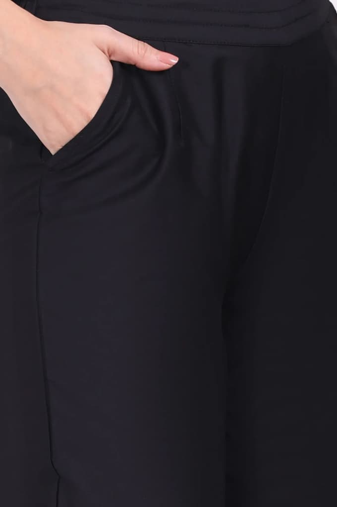 Black Solid Embroidered Mid Rise Ankle Length Straight Pants — photo 7