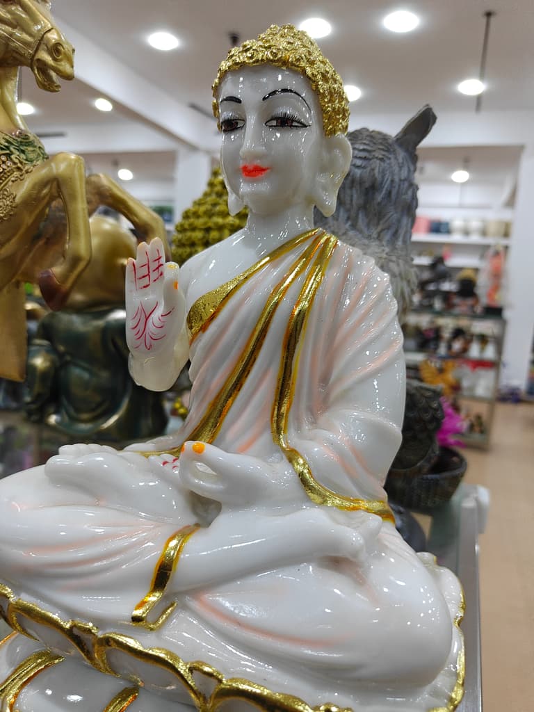 White Buddha Statue | Gold Trim | Meditation Aid | Decorative
