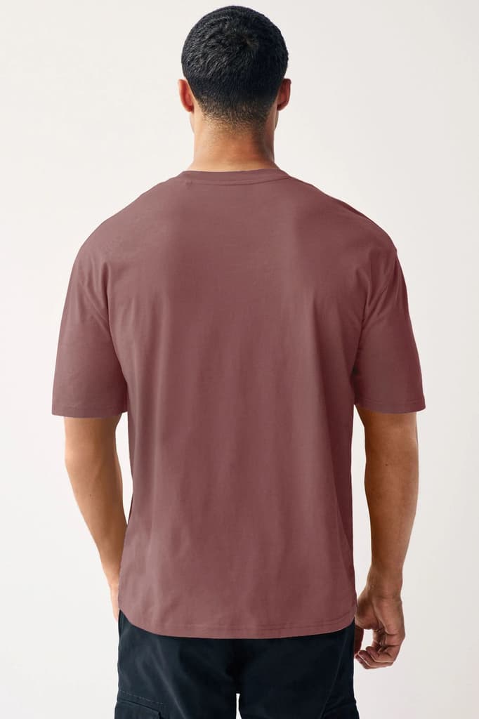 Men's Jet Roan Rogue Pink Solid Round Neck Oversized Half Sleeve Cotton T-Shirt — photo 3