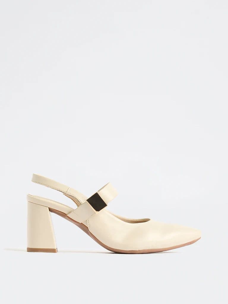 LUNA BLU Ivory Slingback Block-Heel Shoes — photo 3