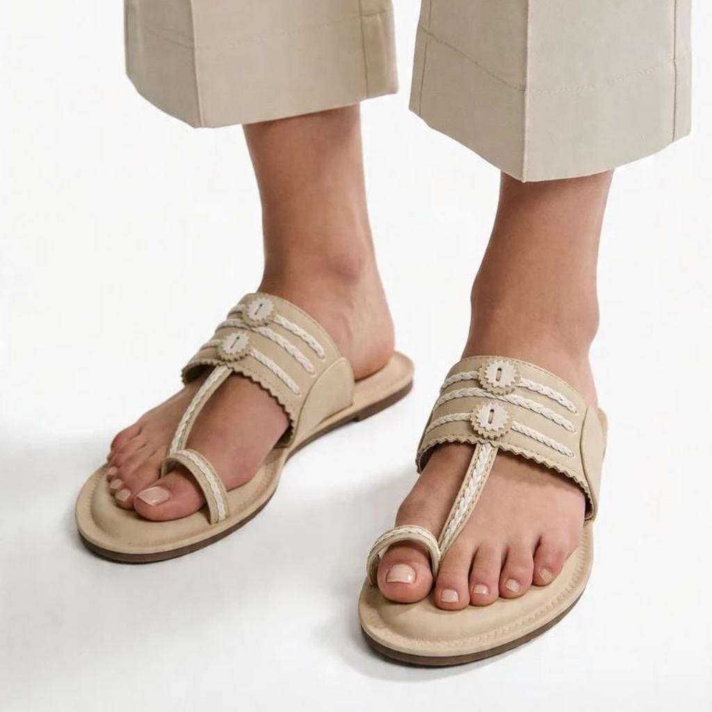 LUNA BLU Ivory Braided Strap Flat Kolhapuri Sandals