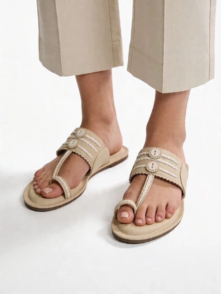 LUNA BLU Ivory Braided Strap Flat Kolhapuri Sandals