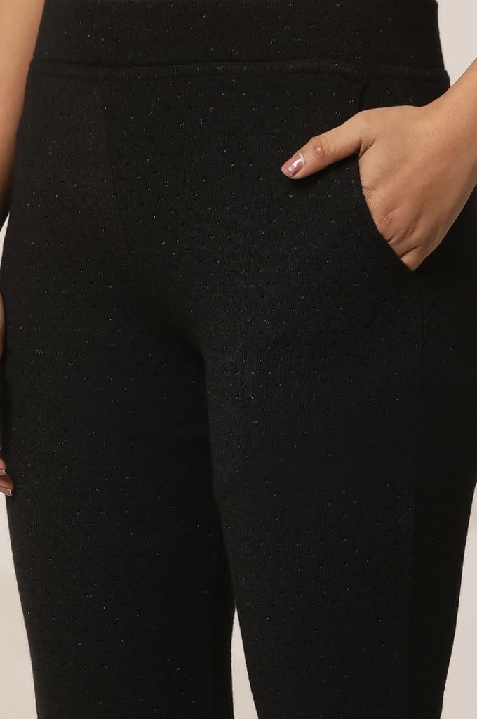 Black Solid Flared Pants With Elasticated Waist — photo 7