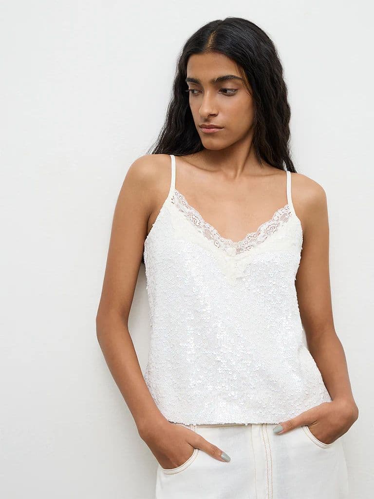 Nuon Off-White Sequin Embellished Top — photo 2