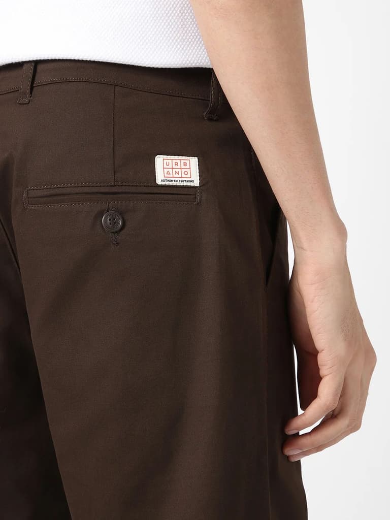 Men's Chocolate Brown Cotton Regular Fit Casual Chinos Trousers Stretch — photo 5