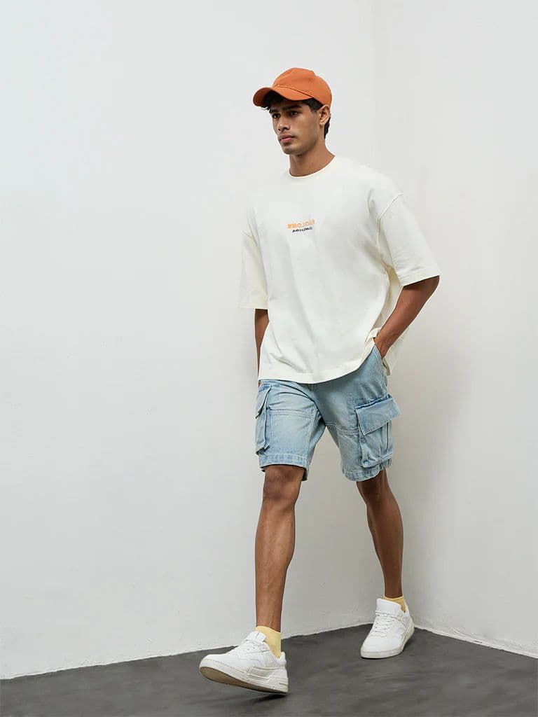 Nuon Off-White Text Printed Oversized Cotton T-Shirt — photo 2