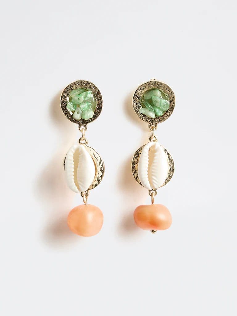 Westside Accessories Multicolour Shell and Bead Dangler Earrings