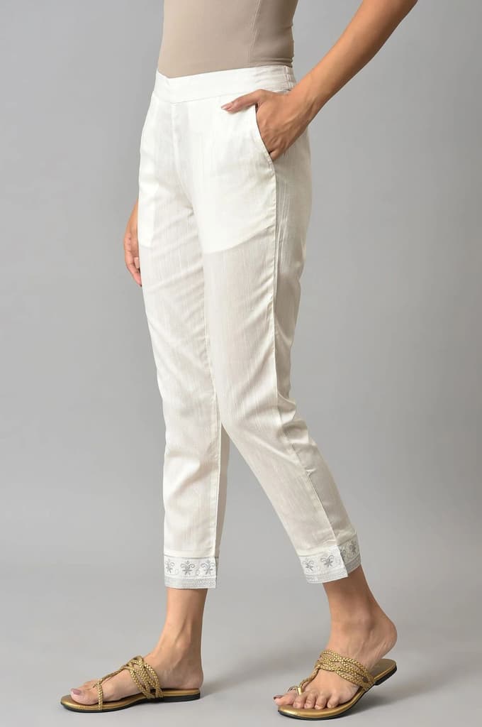 White Floral Wide Leg Cotton Pants With Elasticated Waist — photo 3