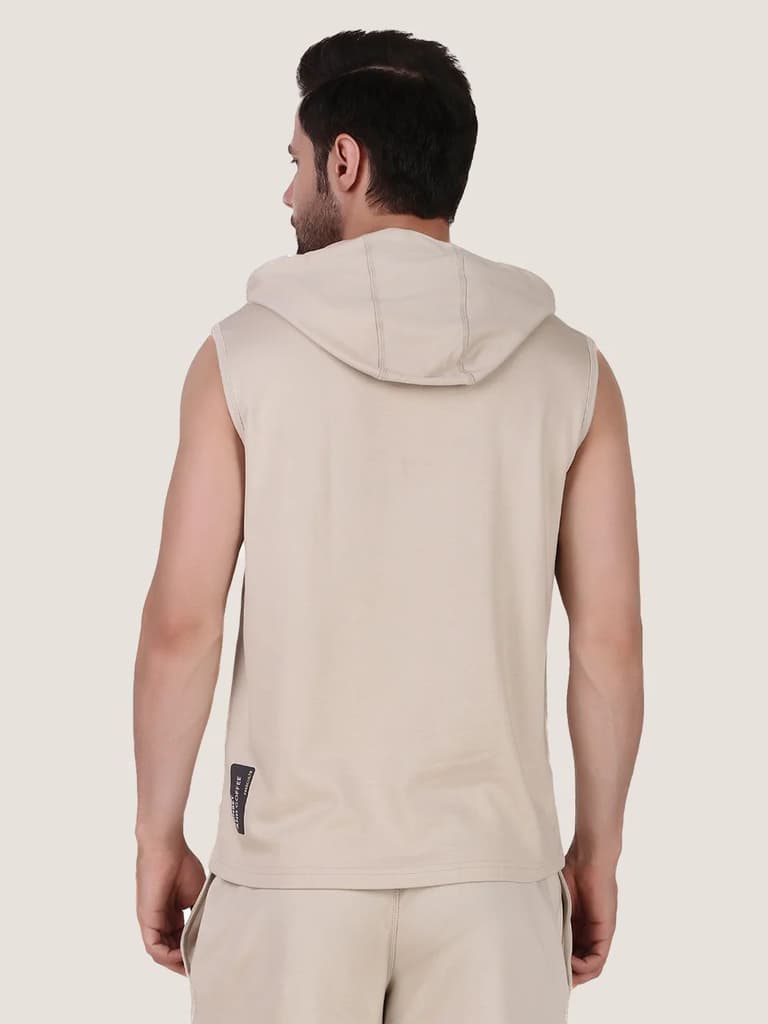 Beige Printed Sleeveless Hoodie — photo 3