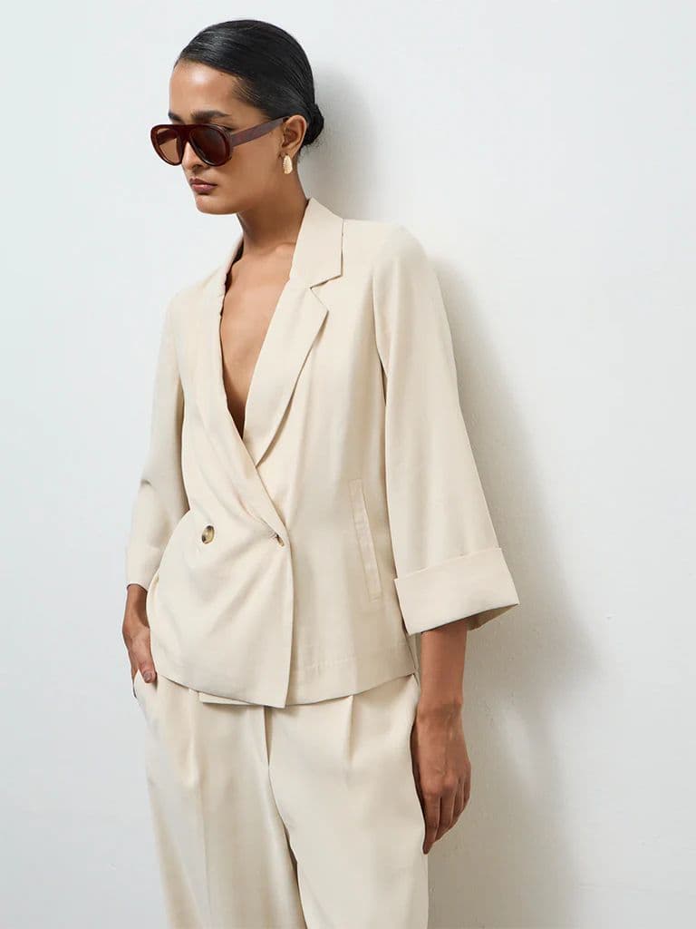 Wardrobe Cream Solid Blazer