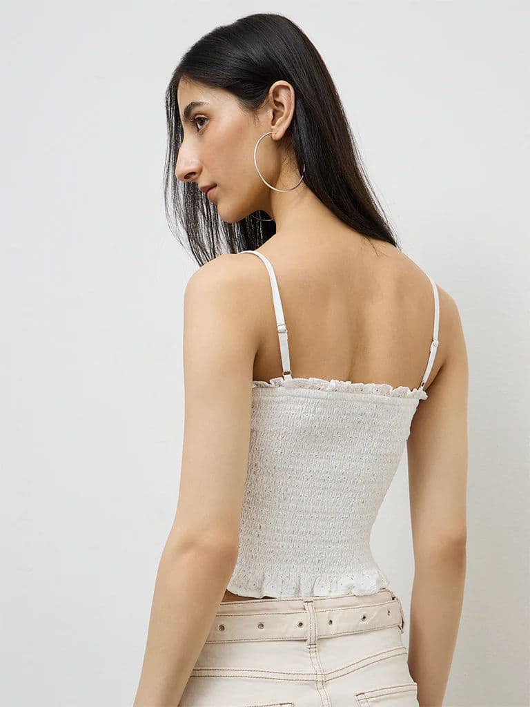 Nuon White Smocked Cotton Top — photo 4