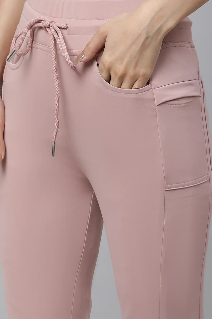 Pink Solid Boot Cut Pants With Drawstring — photo 6