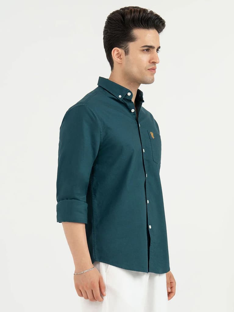 Shirts for Men in Teal | Solid Oxford Full Sleeve Casual Shirt — photo 6