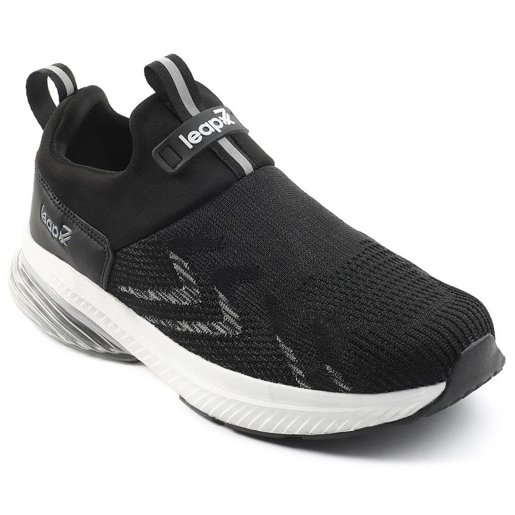 Leap7x Black Sports Non Lacing Walking Shoes For Men BRISK-24 By Liberty