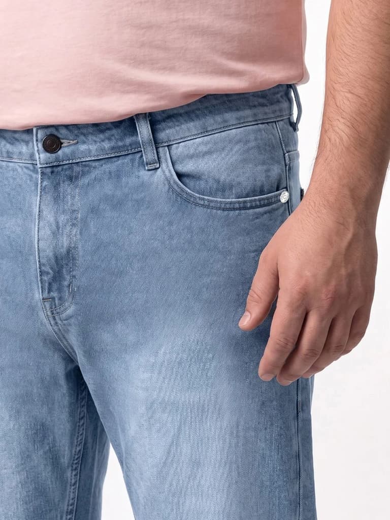 Plus Men's Ice Blue Relaxed Fit Washed Denim Jeans Non-Stretchable — photo 5