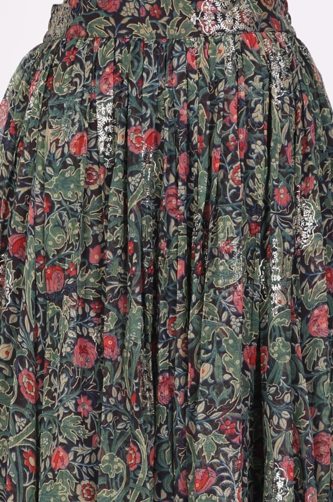 Navy Blue Foil Printed Floral Chiffon Crop Top with Skirt Set — photo 8