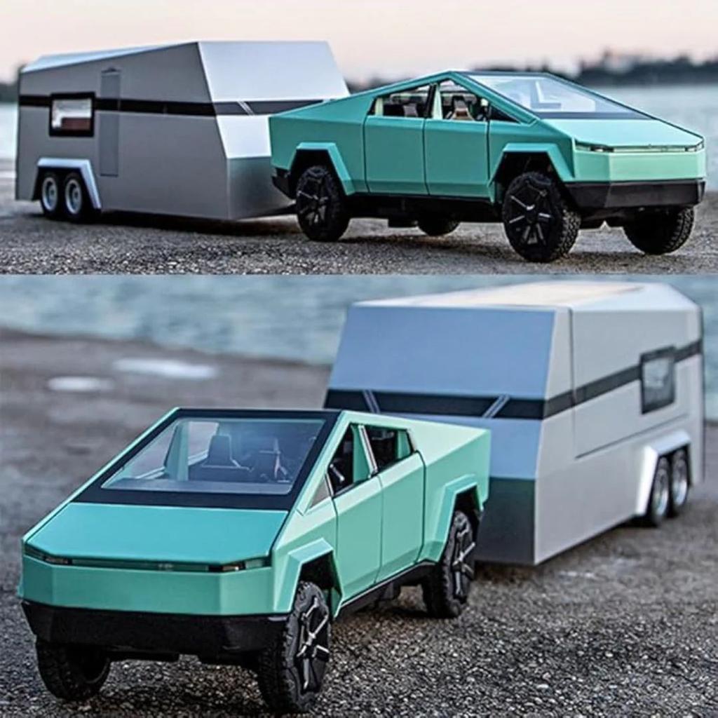 Die-Cast RV Trailer | 1 : 32 Pickup Truck with Motorcycle — Black