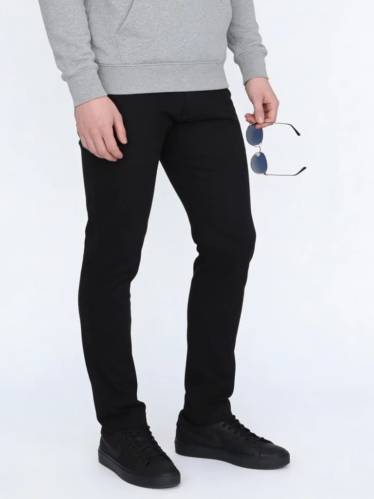 Men's Black Straight Fit Mid Rise Cotton Casual Chinos Trousers Stretch — 28 / Black