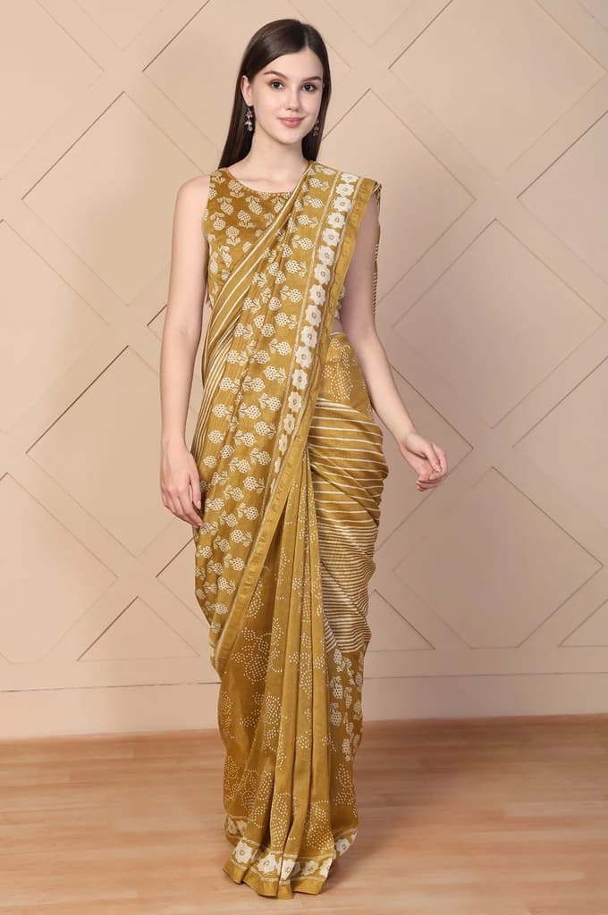 Mustard Tassels Cotton Silk Saree with Unstitched Blouse — photo 2