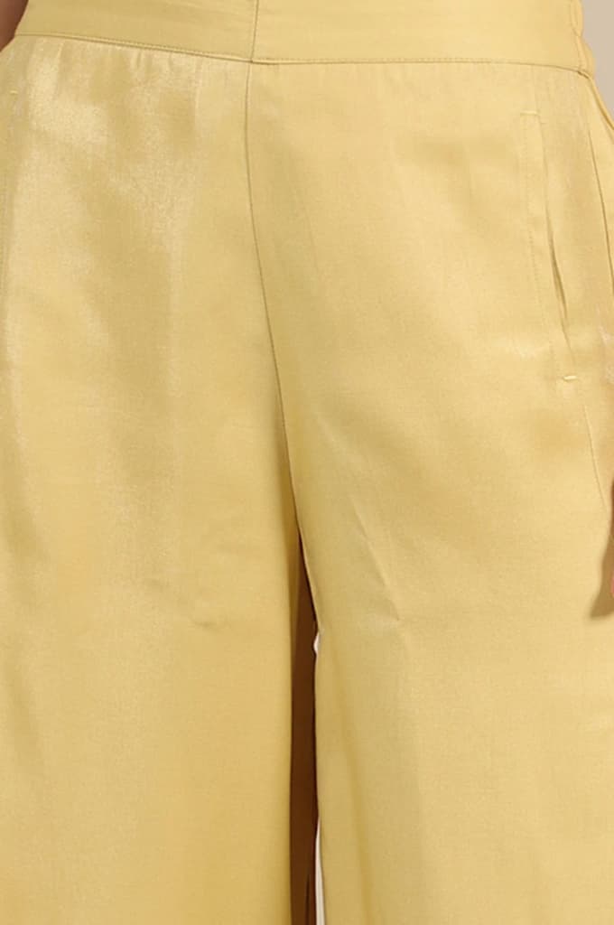 Yellow Solid Flared Rayon Palazzo With Pleats — photo 6