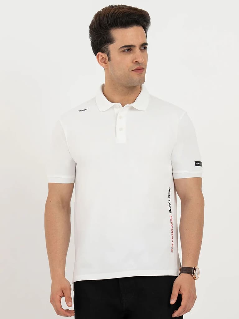 T Shirts for Men in Forest Green | Jacquard Collar Polo T Shirt — S / White